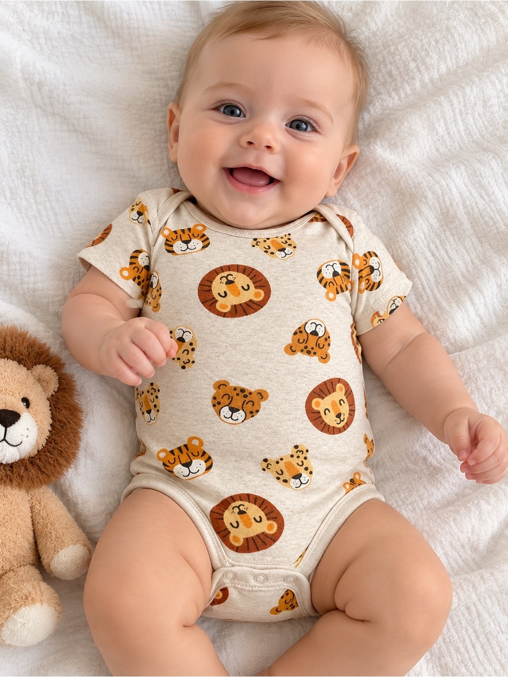 Old Navy Beige One-Piece with Lion & Leopard Faces